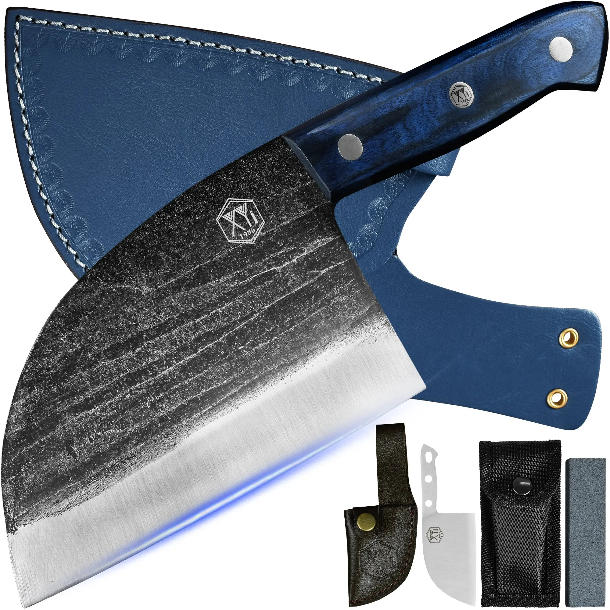 

Нож мясника 6 дюймов из нержавеющей стали мясницкий нож для нарезки кухонный нож оболочка искусственный синий цвет деревянная ручка нож для овощей инструмент подарок