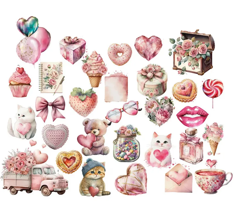 

32Pcs/Pack Pink Valentine's Day Love Theme Sticker DIY Craft Scrapbooking Album Junk Journal Decorative Stickers