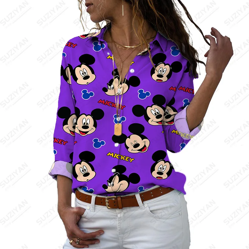 

Женская рубашка с длинным рукавом и принтом Disney, женские рубашки, повседневные рубашки с принтом, новинка 2022, дизайнерская блузка с принтом, ...