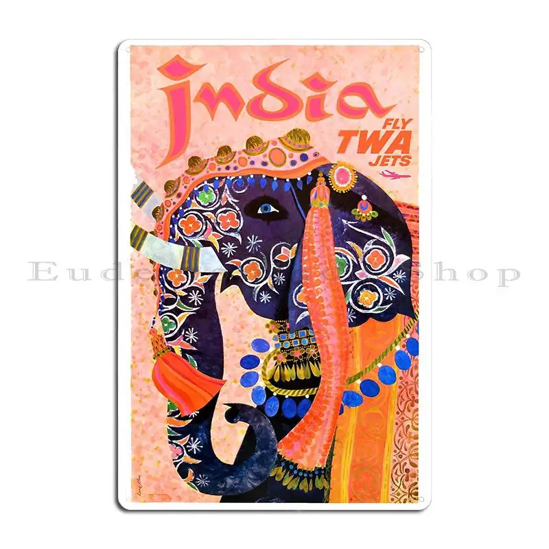 1960 Twa индийский постер в виде слона металлические знаки ржавая стена пещера