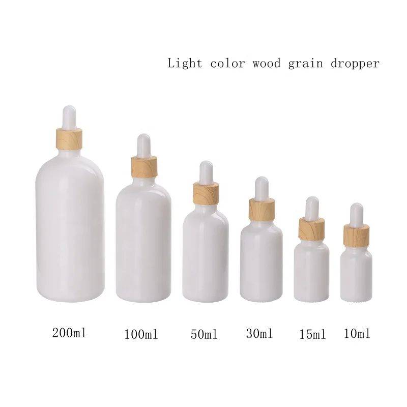 

10ml-100ml Empty Glass Dropper Bottle 1 oz Opal White Message Essential Oil Serum Liquid Cosmetic Package Wood Grain Plastic Lid