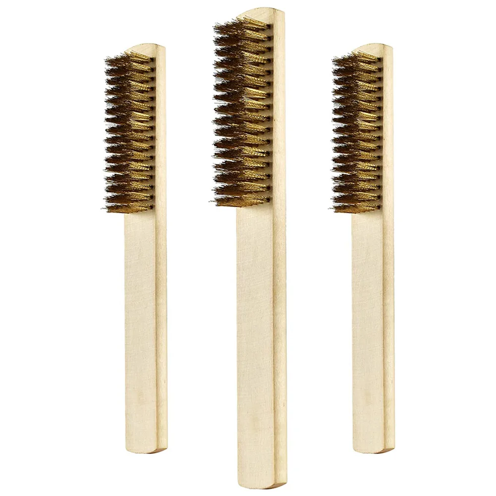 

3Pcs Copper Wire Brush Wood Handle Wire Brush Rust Removal Cleaning Brush 8.07In Wooden Handle Grinding Derusting Tools