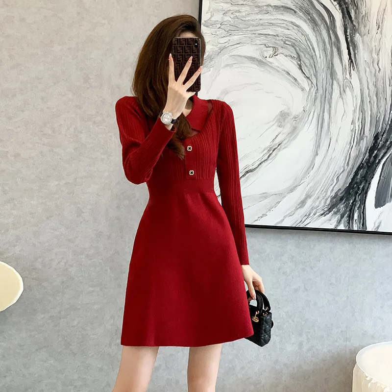 

High Quality 2023 Elegant Hollow Out Design Women Dress Female Evening Party Autumn Winter Crop Top Clothes Casual Y2k Robe