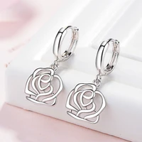 925 stamp silver color women luxury classic earrings hollow rose flower charm stud earring girl elegant jewelry vintage gifts