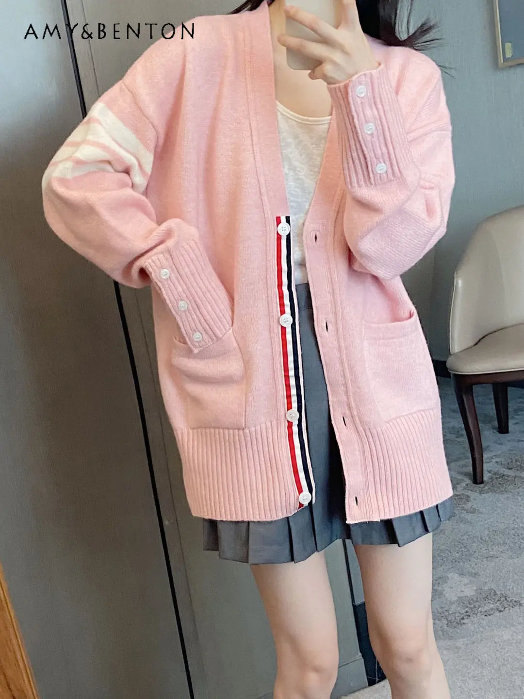 Mid-Length Gentle and Comfortable Soft Glutinous Loose Outer Wear Wool Knit Cardigan Long Sleeve Sweater Coat for Women