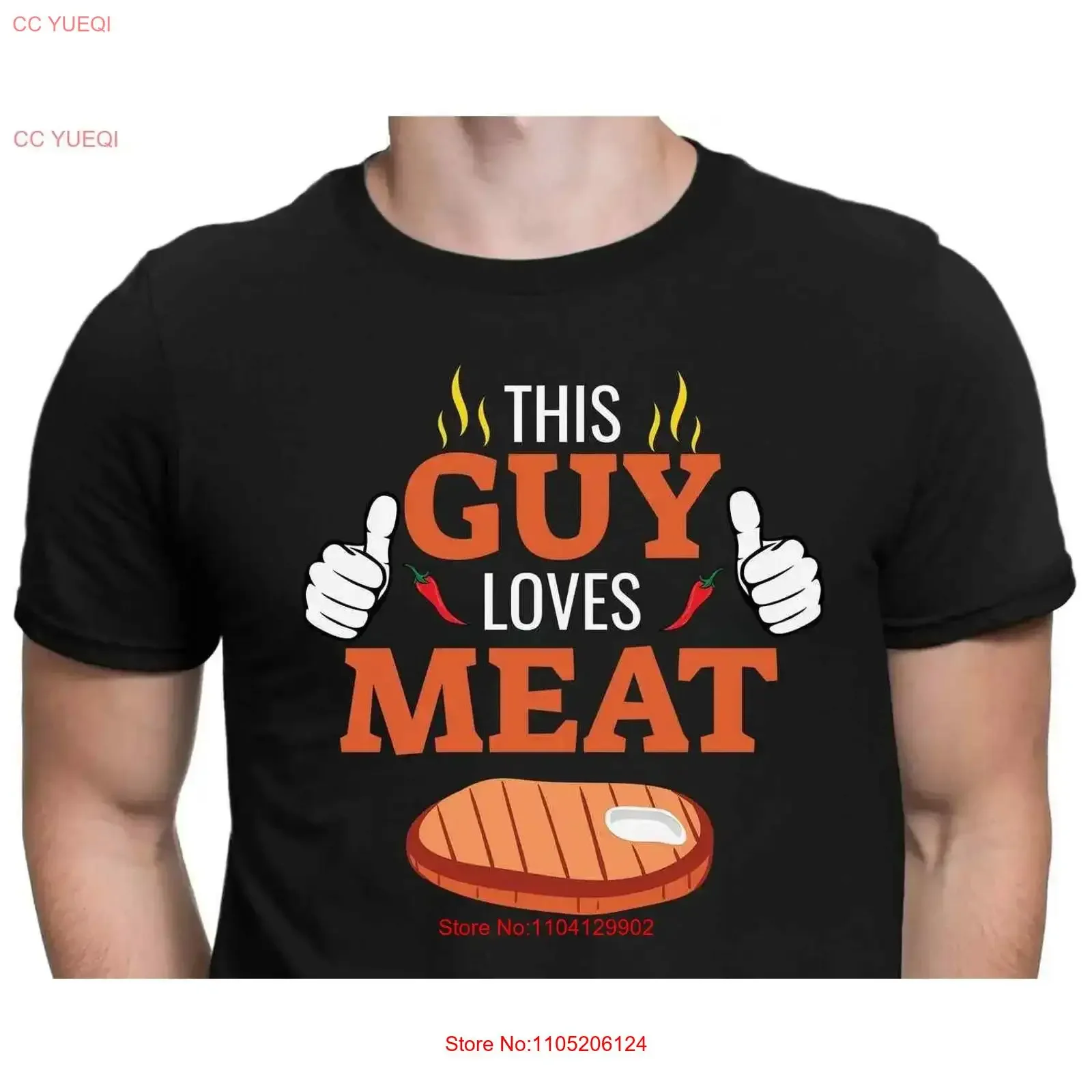 Фото Мужская забавная футболка This Guy Loves Meat от маленького до 4XL PAPAYANA, винтажная модная эластичная уличная одежда с рисунком, повседневная мужская одежда №1