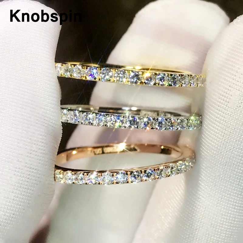 

Knobspin Silver S925 Real Sparkling Full High Cabon Diamond Romantic Wedding Rings For Women Cocktail Party Accessories Jewelry