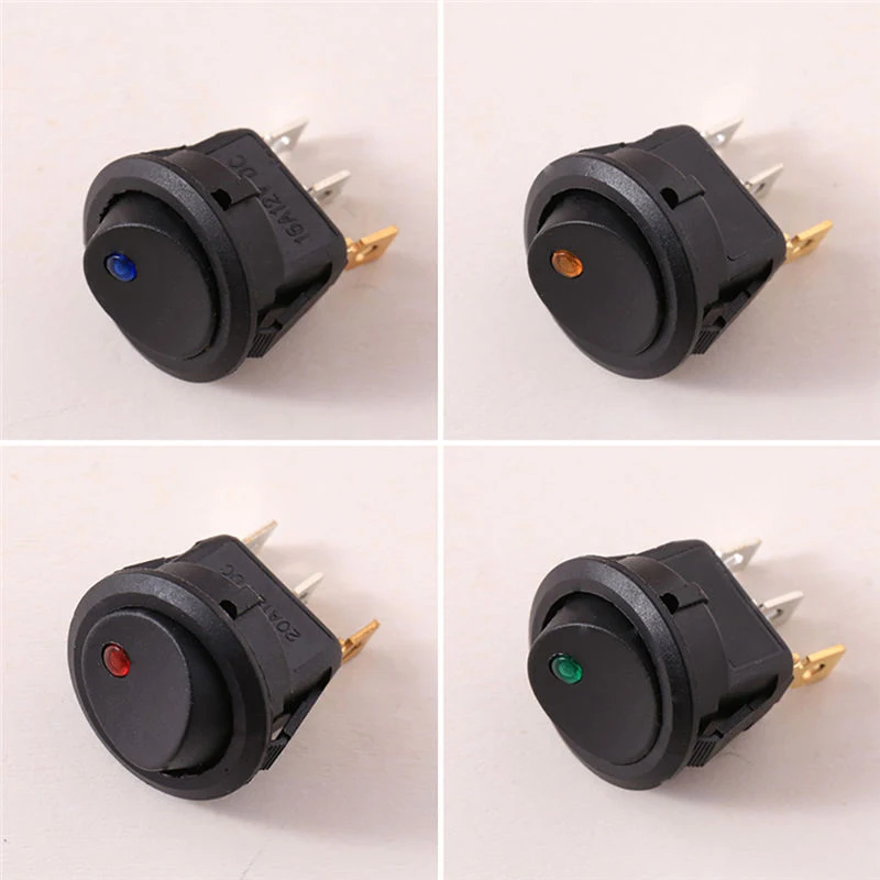 4Pcs ON/OFF 12V Round Rocker Dot Switch Red Blue Green Yellow Led Light Luminescence Car Dashboard Toggle Accessories | Автомобили и