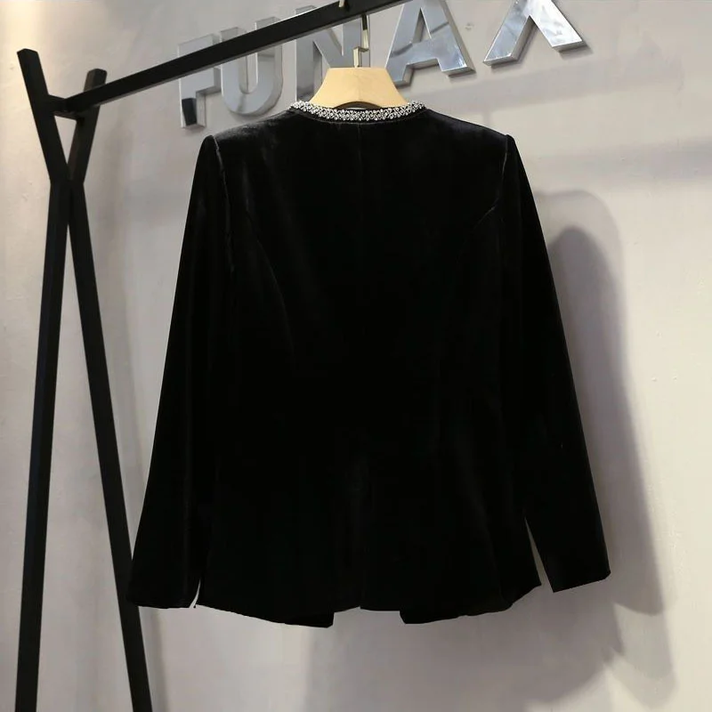 Женский бархатный блейзер с бусинами новый модный офисный длинным рукавом в