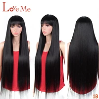 long straight synthetic wigs with bangs for women black blonde brazilian remy glueless natural cosplay party fake hairs love me
