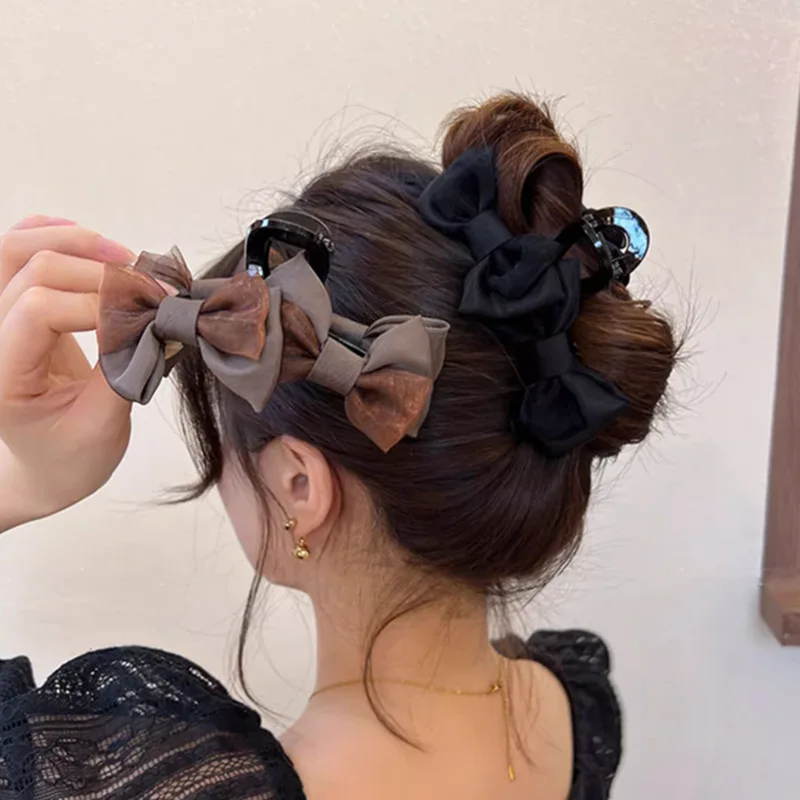 

Заколки для волос Многослойные женские, атласные зажимы для волос с бантом, крупные элегантные винтажные аксессуары в Корейском стиле