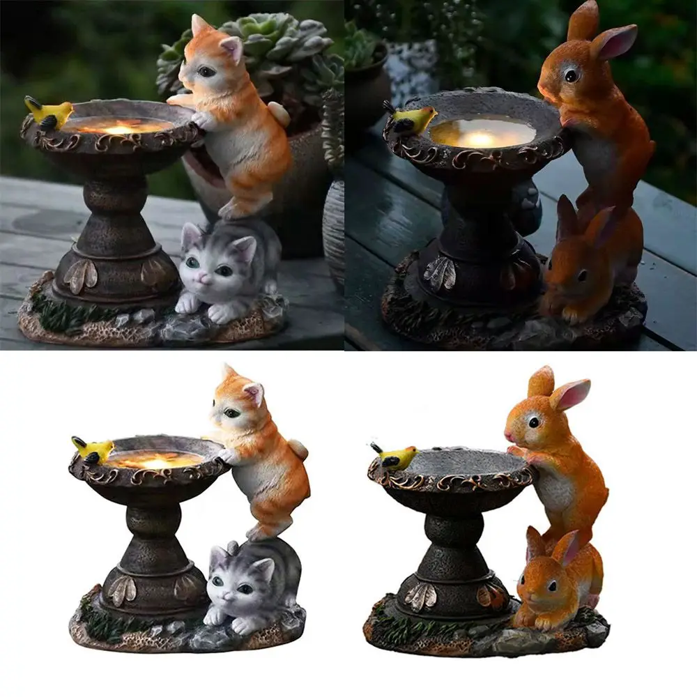 

Garden LED Solar Lights Rabbit Cats Statue Sculptures Outdoor Figurines Lawn Patio Yard Porch Sunlight Ornament Home Decorations