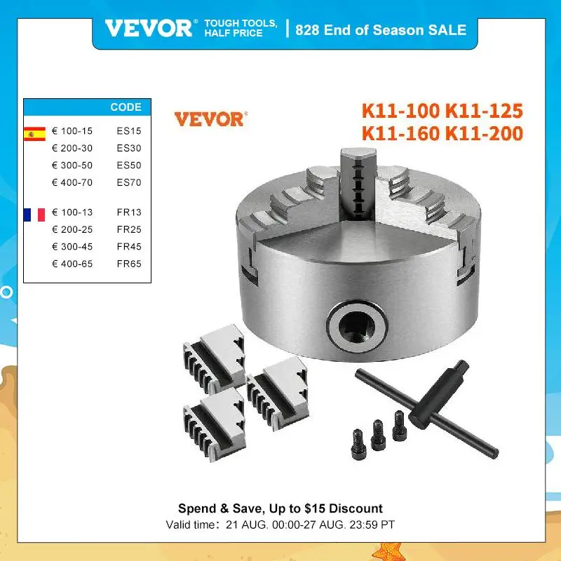 VEVOR K11 Lathe Chuck 3 Jaws Manual Self-Centering K11-100 K
