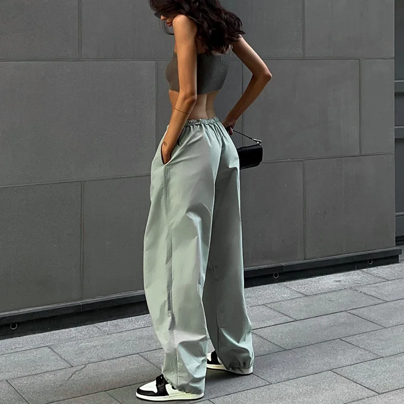 

Женские уличные штаны Y2K, повседневные мешковатые прямые брюки с высокой талией, на завязках, свободные брюки с широкими штанинами и карманами, новинка сезона осень 2023
