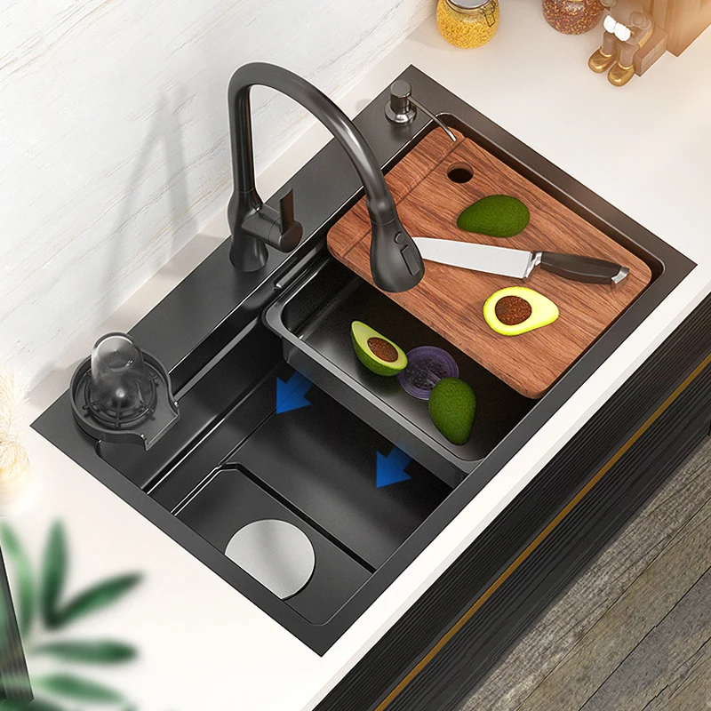 

Kitchen Sink Nano Stainless Steel Sink Large Single Bowl Household Utensils For kitchen Dishwashing Basin left Drainage