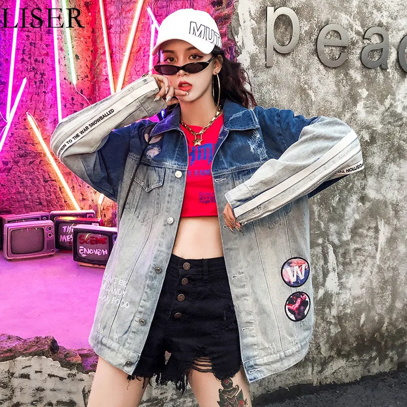 

Fashion Stitching Gradient Color Denim Jacket Women Ins Tide 2022 Spring New Loose Casual Long-Sleeved Denim Jacket LL855