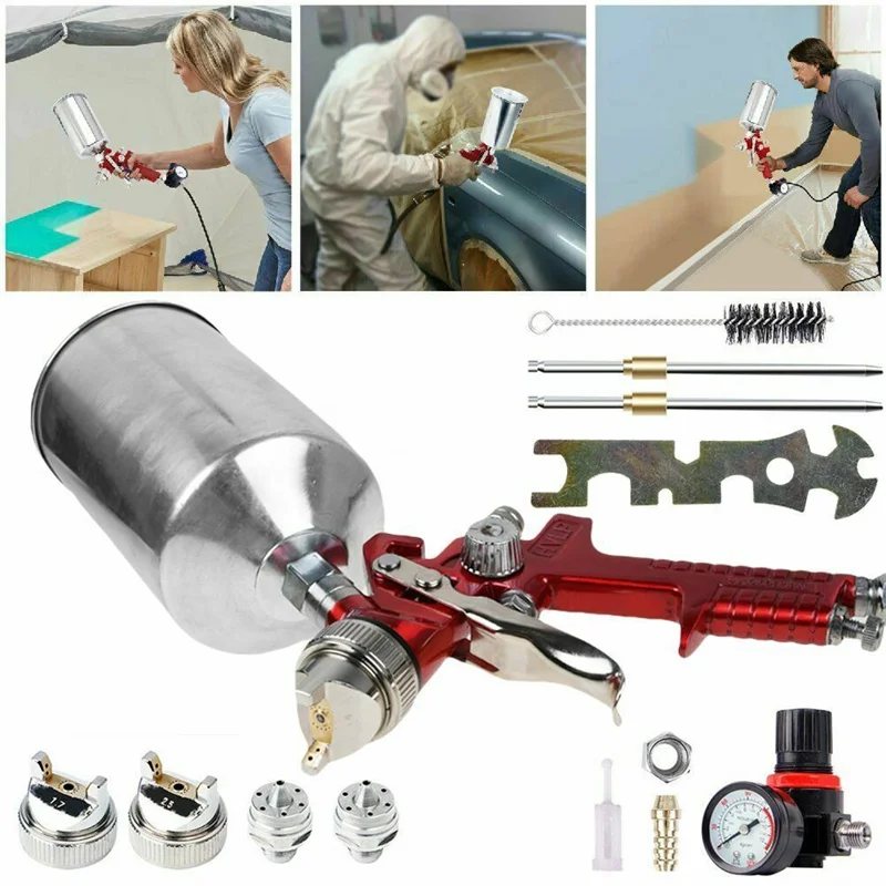 

Hvlp Professionele Spuitpistool Nozzle Gravity Spuitpistool Met Drukregelaar Water Trap Filter Pneumatische Pak Verf Filter
