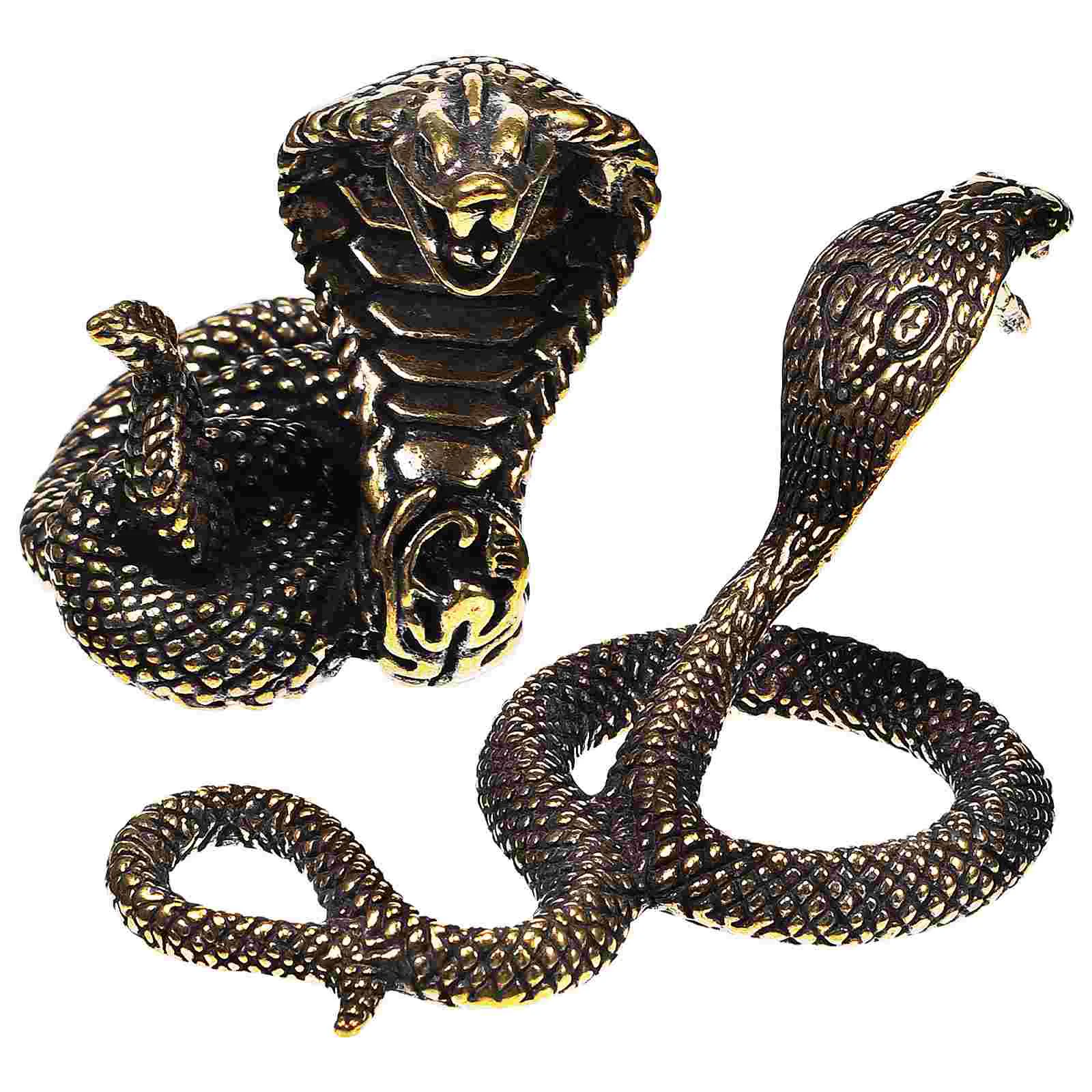 

2 Pcs Animal Decoration Figurine Snake For Home Vintage Creative Statue Brass Retro