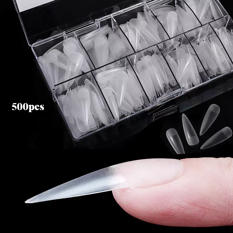 

500PCS Ballet Coffin Fake Nail Tips Clear Natural Full/Half Cover Nails Tips Acrylic Transparent Nail V Straight Round False Nai
