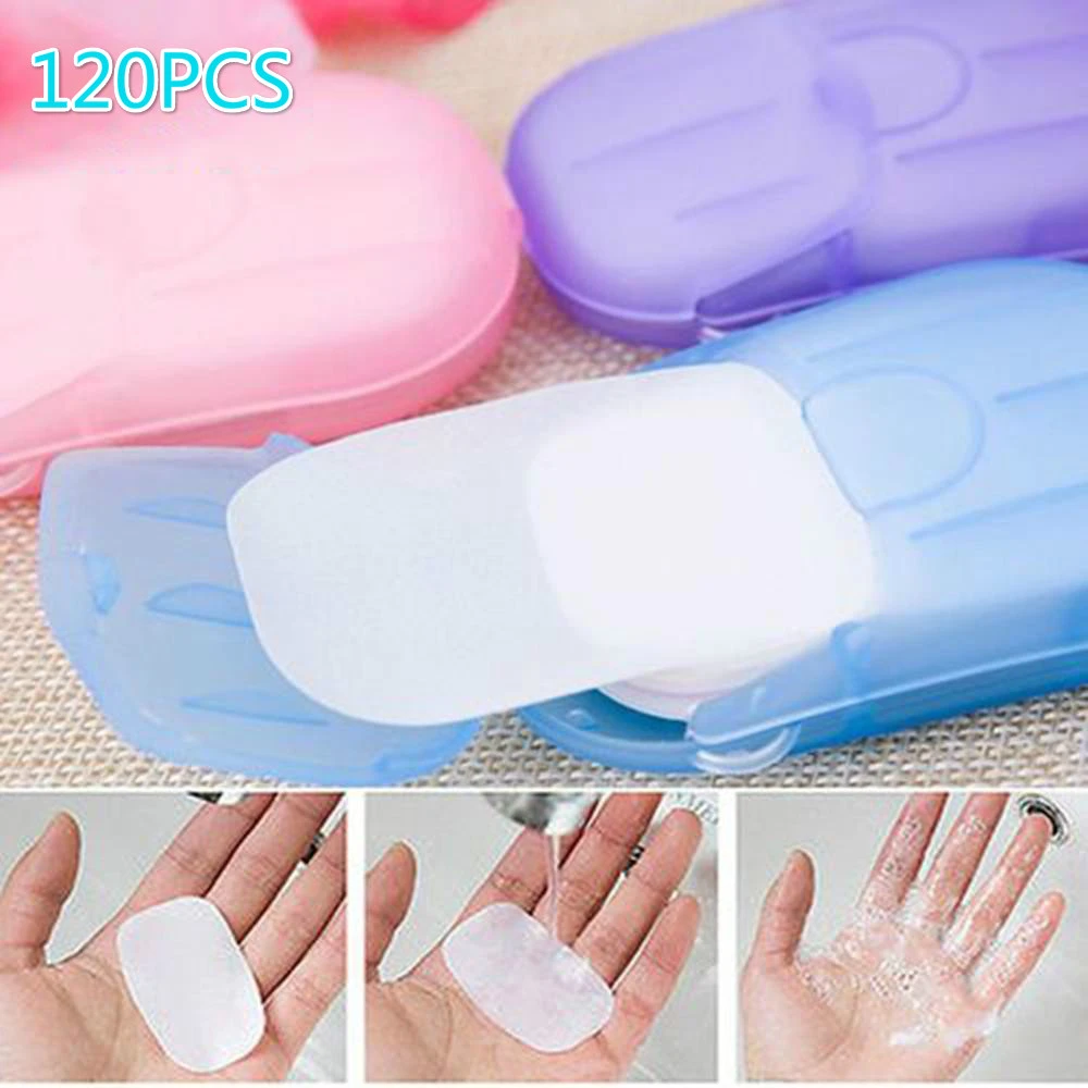 

20 40 60 120PC/Box Travel Hand-washing Soap Paper Multifunctional Aroma Sliced Cleaning Paper Disposable Boxed Mini Soap