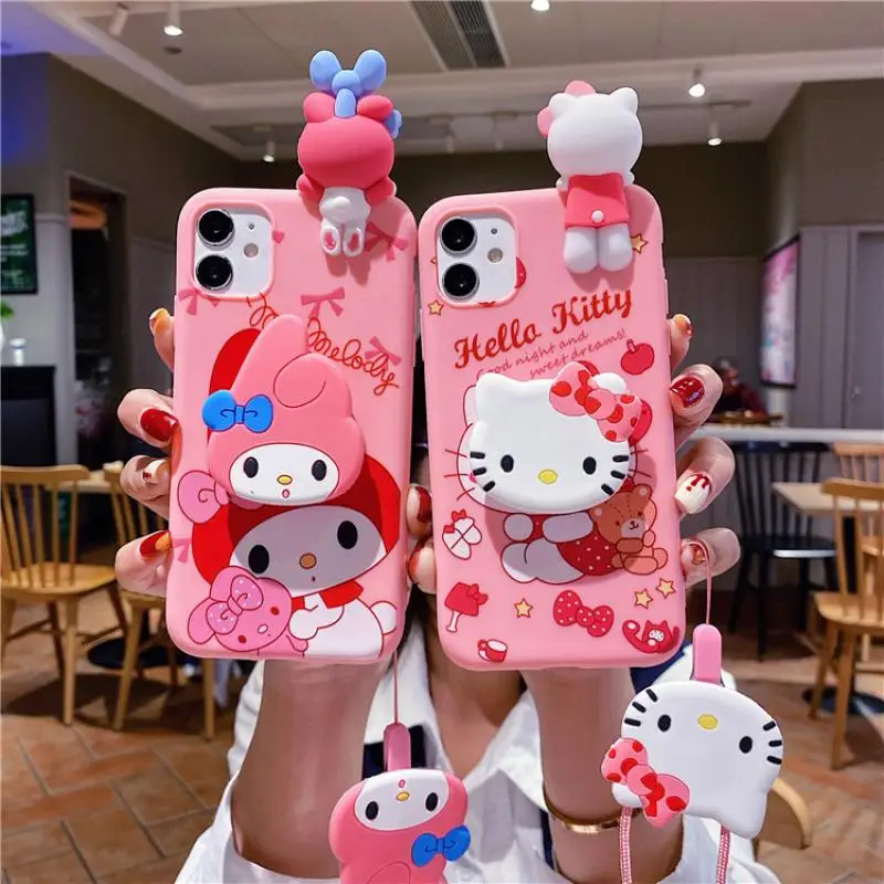 

Kawaii Hellokittys Phone Case Cartoon Sanrio My Melody Phone Case Bracket Lanyard Shatterproof Protective Case for Iphone13 Gift