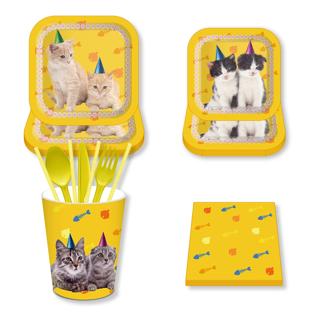 

Household Animals Cute Pet Cat Dogs Baby Shower Party Theme Disposable Tableware Sets Happy Birthday Party Plates Cups Napkins