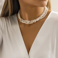 multilayer white imitation pearl necklace ladies punk bead chain wedding short clavicle necklace banquet jewelry