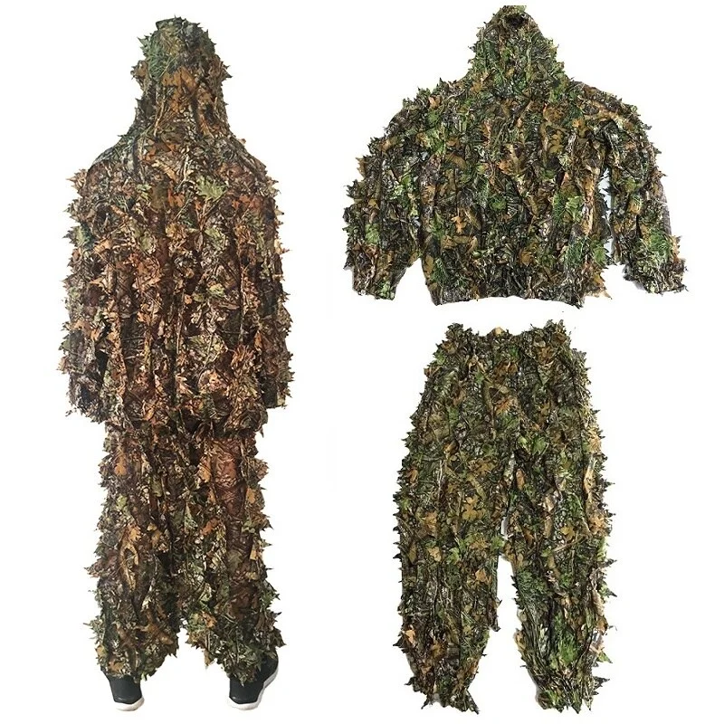 

Outdoor Field Hunting Camouflage Clothes 3D Leaf Forest Hidden Coveralls Ghillie Suit Kid Jungle CS Training Pants Hooded Jacket