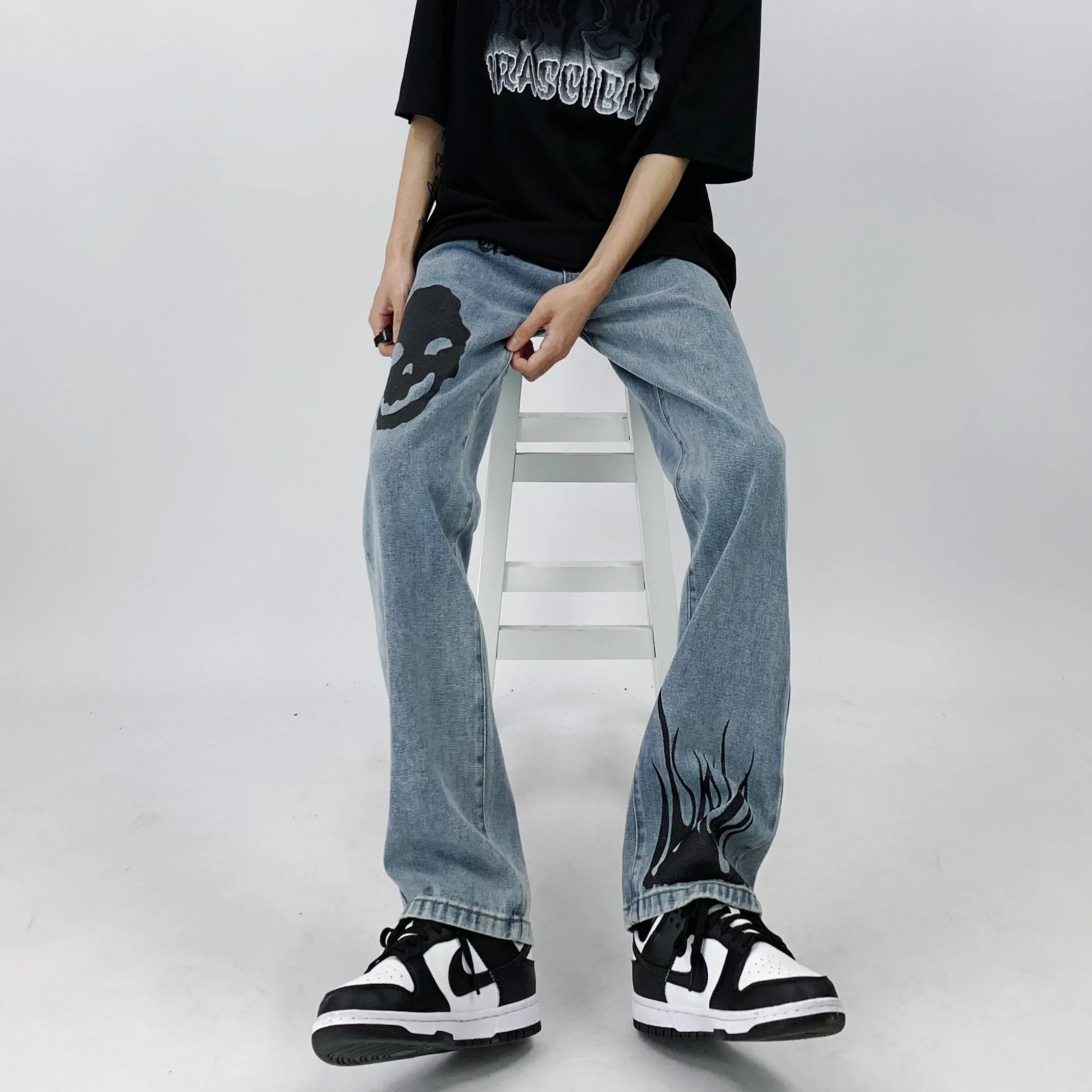 Men Jeans High Street Cactus Print Loose Jeans Unisex Korean Fashion Jeans Hip Hop Men Clothing Y2k Pants Men Printed Jeans Men