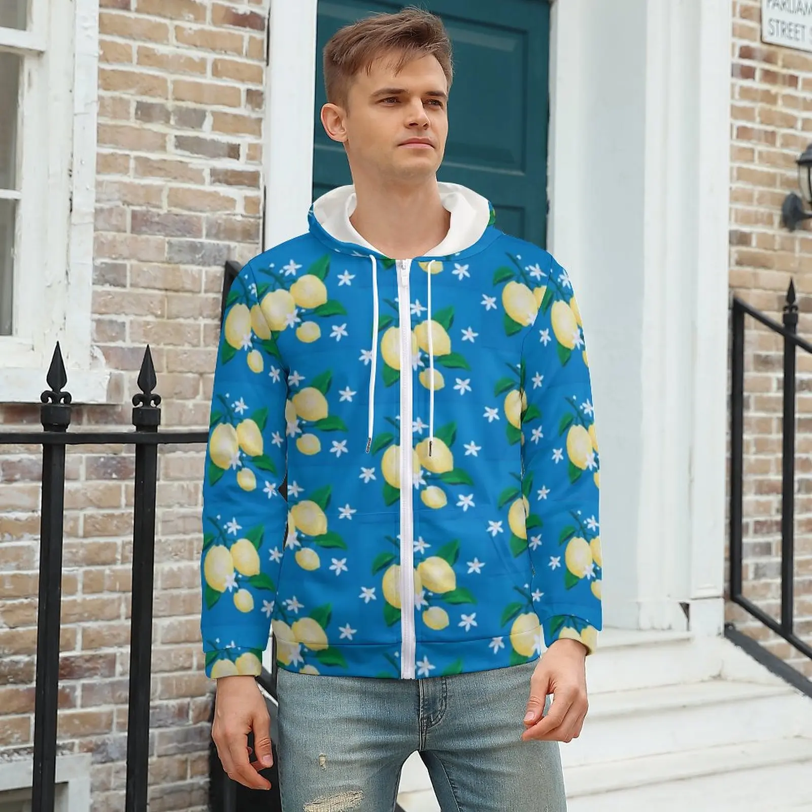 

Lemon Blossom Zipper Hoodies Floral Print Aesthetic Hoodie Men Long Sleeve Oversized Classic Graphic Casual Sweatshirts