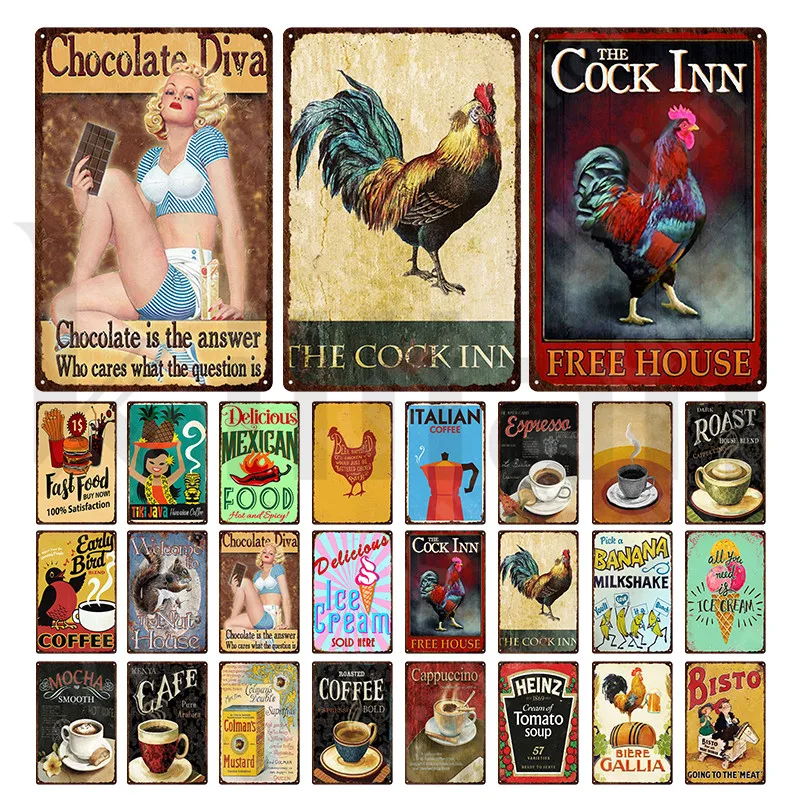 

Металлический знак для еды и напитков, шоколадный Дива, кокс, ИНН, жестяной знак, железная картина для мороженого, настенные художественные ...