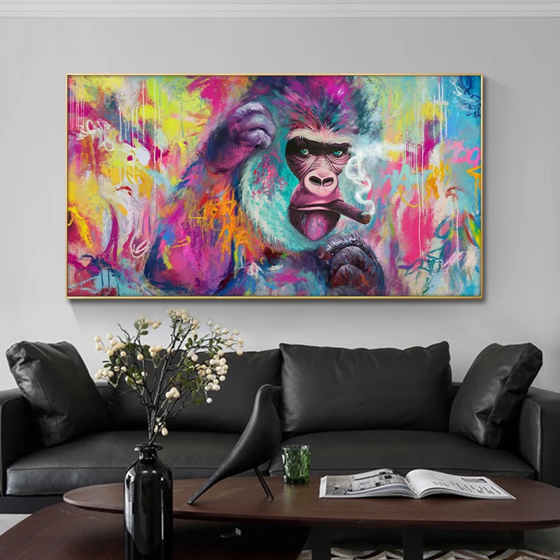 

Canvas Painting Funny Smoking Monkey Wall Art Orangutan Animal Posters and Prints Graffiti Wall Art Modern Room Home Decor