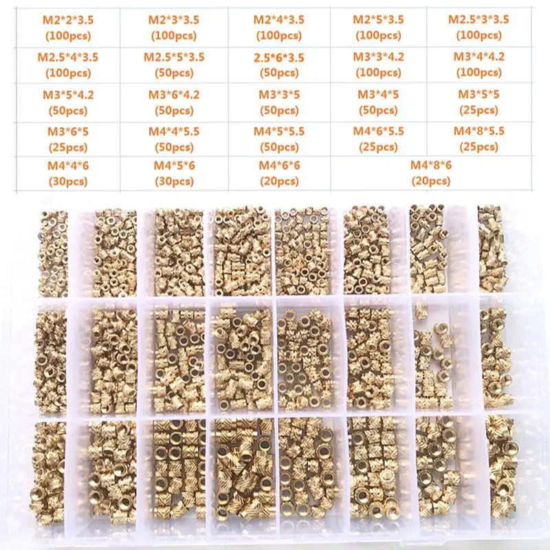 

Brass Hot Melt Insert Nut Set M2 M2.5 M3 M4 M5 M6 Brass Thread Heat Molding Double Twill Injection Embedment Nut For 3D Printer