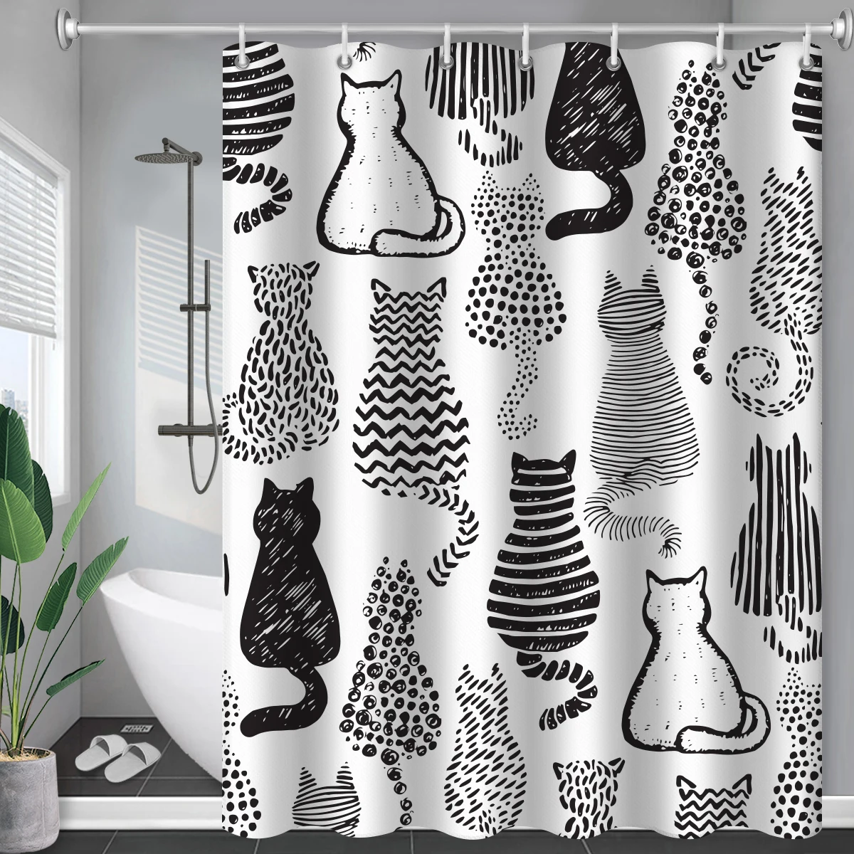 Cortina de ducha con diseño de gato y perro para niños, cortina de ducha con diseño de Animal de dibujos animados, impermeable, de poliéster, con personalidad creativa, para decoración del hogar y baño