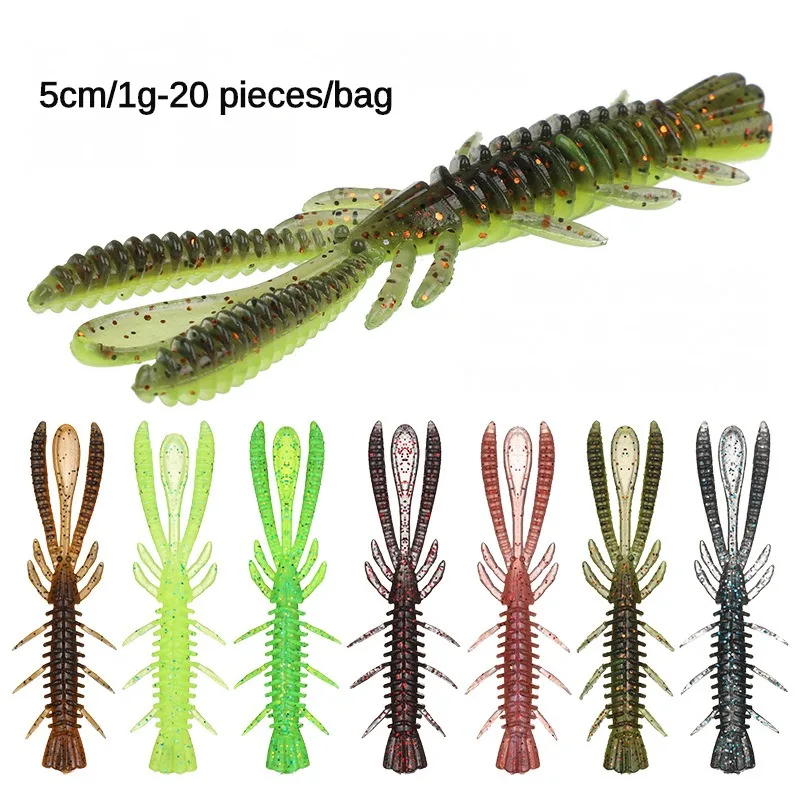 

20Pcs Soft Larva Baits 5cm Silicone Shrimp Fishing Lures Rubber Worm Swimbaits Pike Wobblers Cebos Pesca Accessories