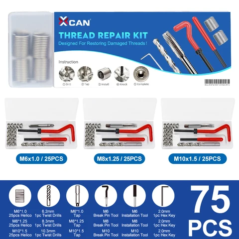 Набор инструментов для ремонта резьбы xcan M3/M4/M5/M6/M7/M8/M10/M12/M14