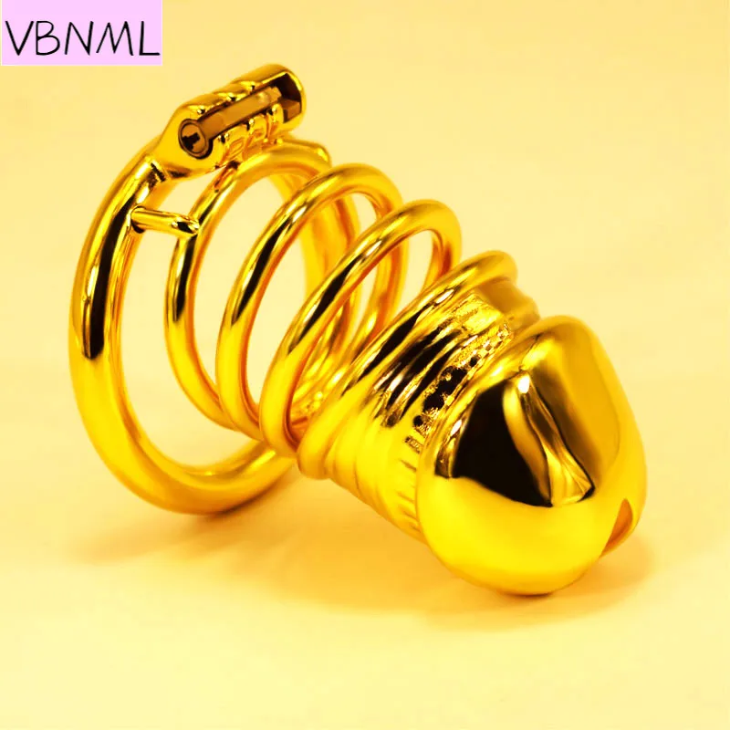 VBNML Gold Color Stainless Steel Gilded Cage Men's Products Chastity Lock Chicken Coop New Control Desire Foreplay BDSM Toys