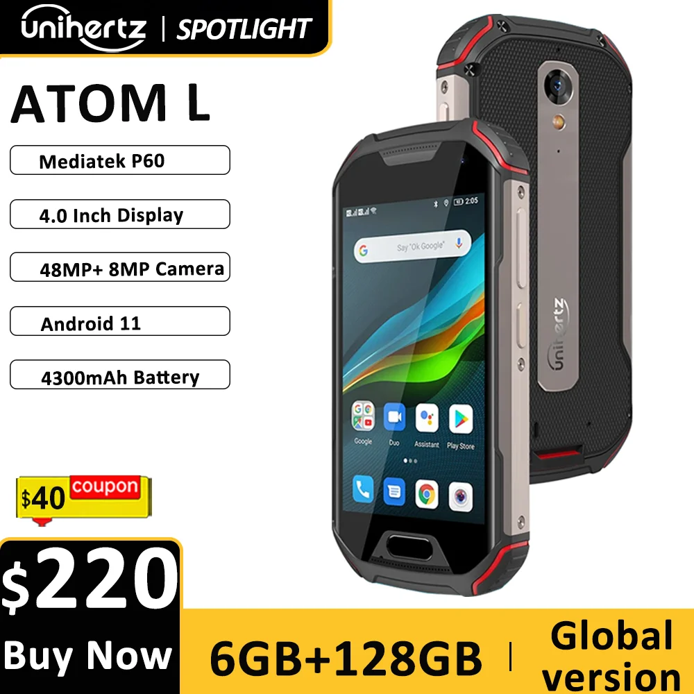 Фото Прочный водонепроницаемый разблокированный смартфон Unihertz Atom L/XL, 6 ГБ, 128 ГБ, Android-мобильный телефон, рация, 8 МП, 48 МП, Dual Sim, NFC-телефоны №1
