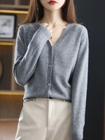 new popular 100 pure wool cardigan womens thin v neck loose sweater coat large size stacked cashmere knitted sweater