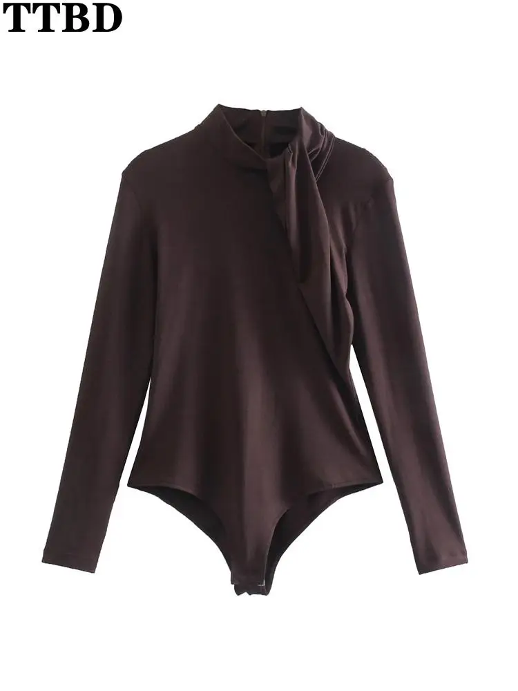 

TTBD body suit Women 2021 fashion with knotted snap-button bodysuits vintage long sleeve back zipper female playsuits mujer