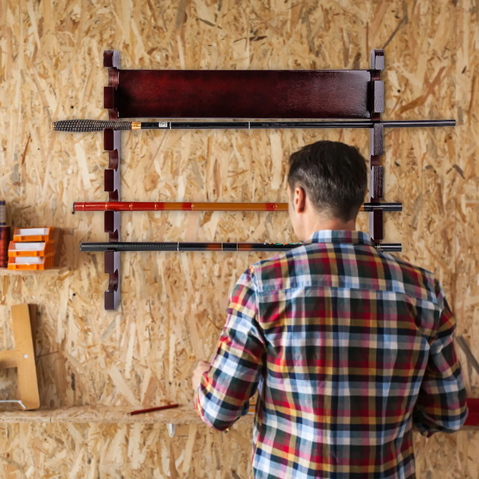 

Fishing Pole Holders Wooden 6 Fishing Rod Holder For GarageWooden Fishing Rods Rack Organizer Fishing Accessory 21.2x19.6x20 In