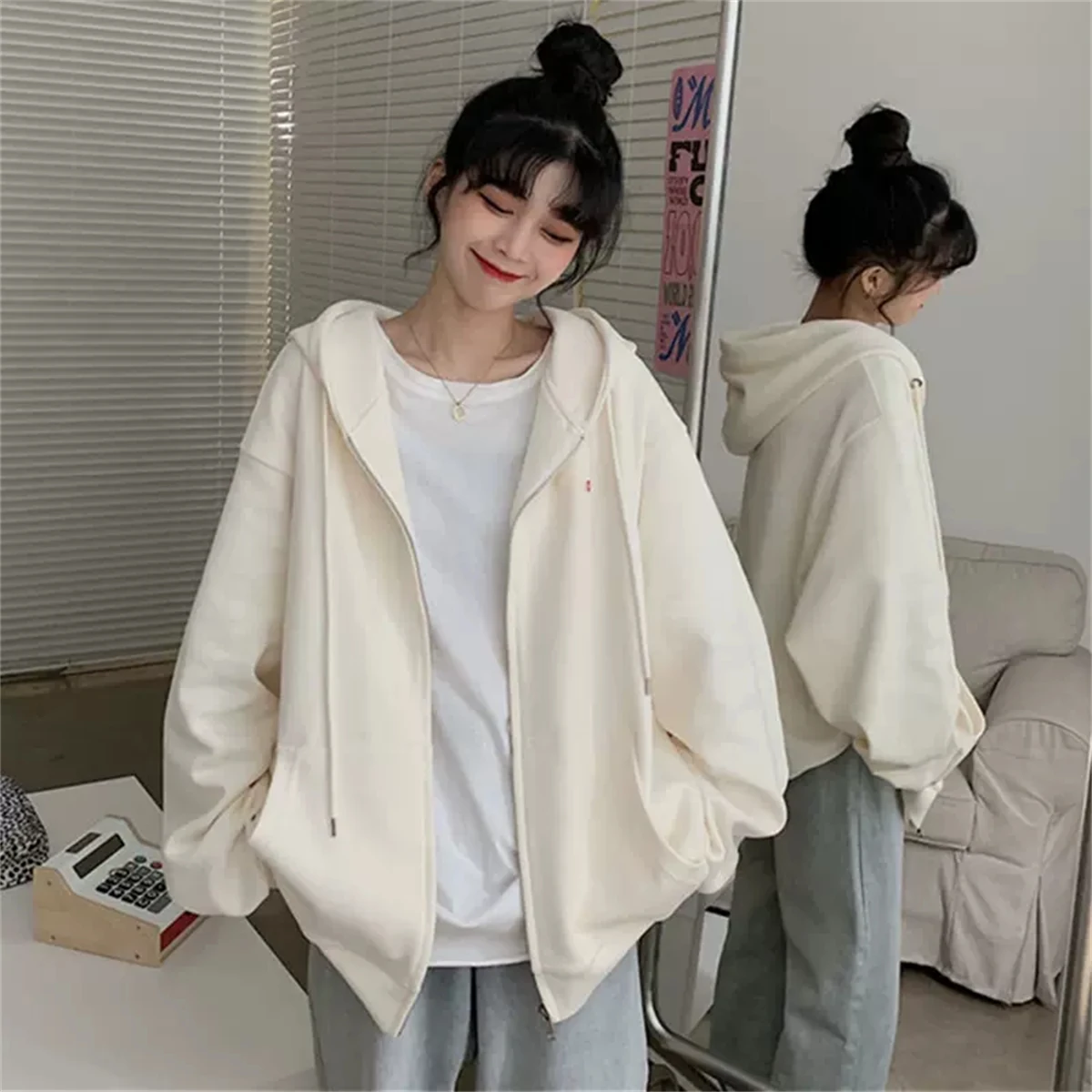 

Early Autumn Sweater Coat Women's Fashion Ins Couples' 2022 New Korean Version Loose Hooded Cardigan Zipper Top