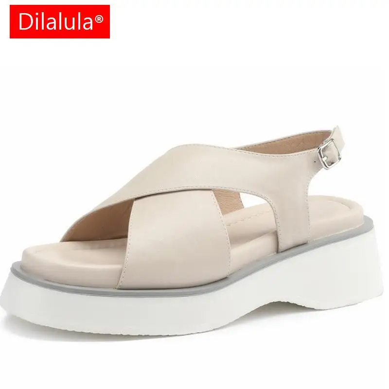 

Dilalula Leisure Platforms Women Sandals Summer Thick Heels Genuine Leather Quality Basic Casual Outdoor Comfortable Shoes Woman
