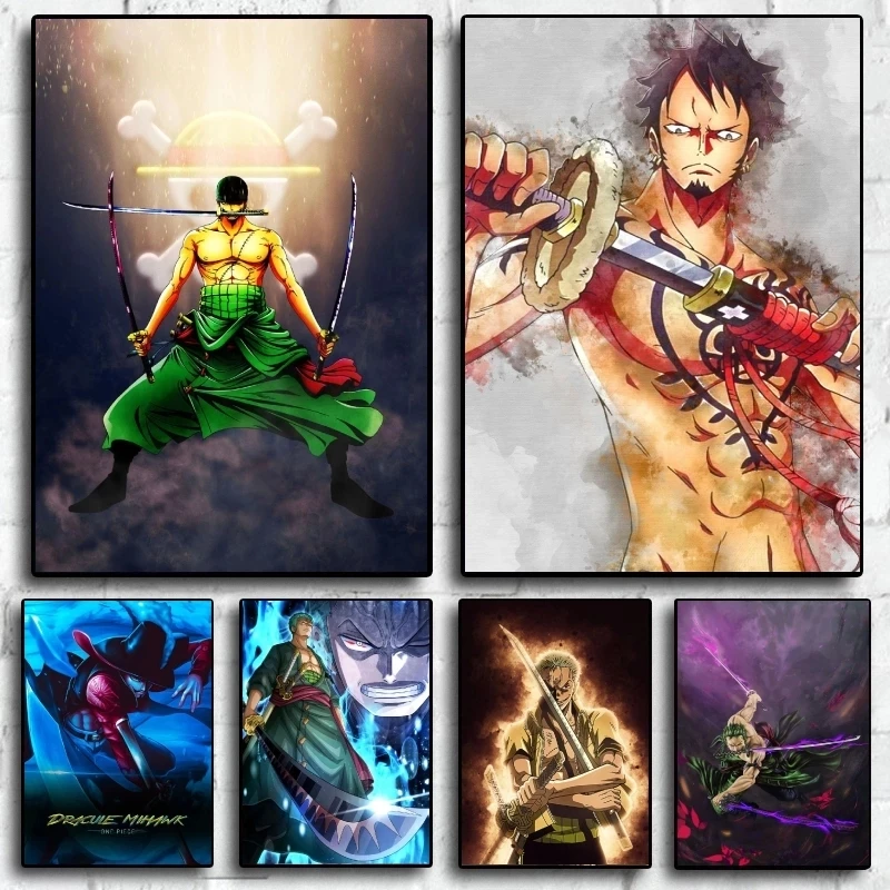 

Roronoa Зоро холст постеры классический аниме один кусок домашний декор живопись HD печать детская комната картины настенное искусство с рамко...