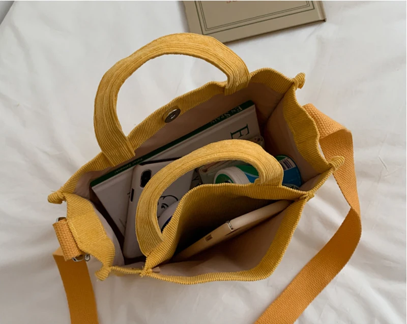 New Fashion Canvas Shoulder Corduroy Tote Bag for Women Small Casual Cotton Canvas Messenger Crossbody Bag