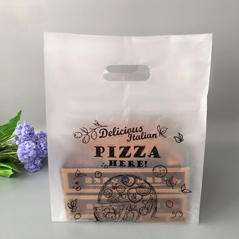 

50Pcs/lot Pizza Packaging Bags Translucent Plastic Food Bags 3 size Portable Takeaway Restaurant To Go Baking Cake Bags