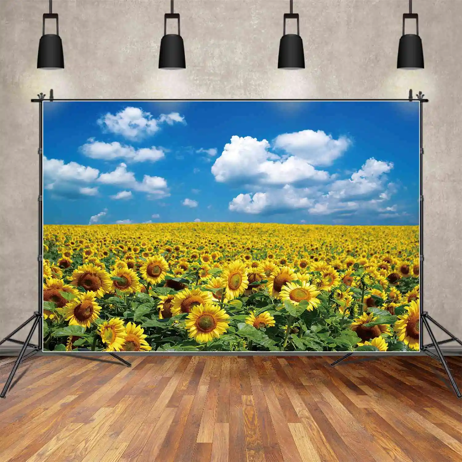 

MOON.QG Photography Backdrop Autumn Decoration Sunflower Field Shooting Prop Background White Cloud Blue Sky Holiday Accessories