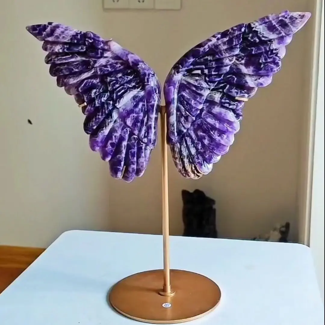 

Natural Dreamy Amethyst hand carved Butterfly wings Figurine crystal Wings Sculpture with showing stand for Craft Decoration