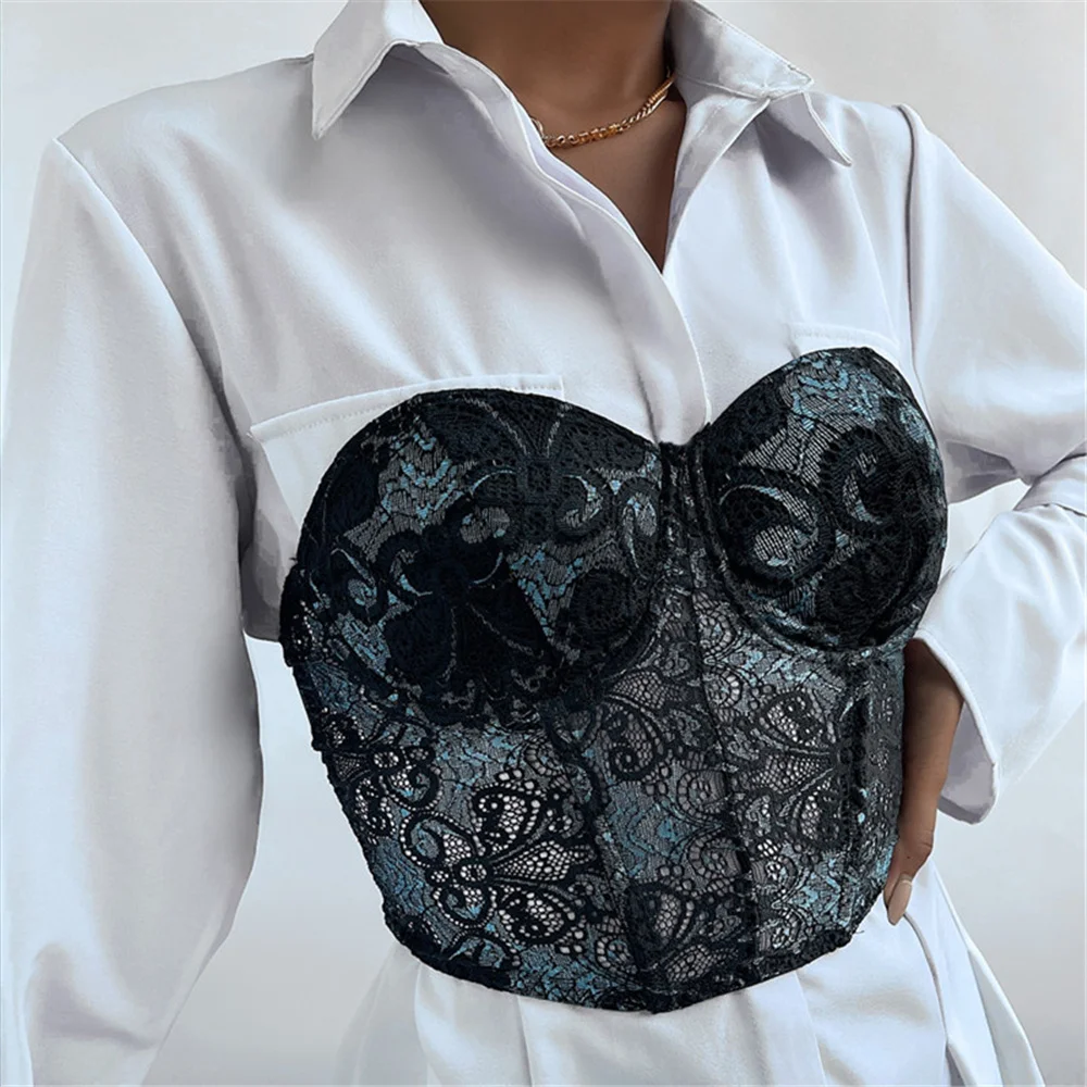 

Women Corsets Strapless Bodycon Tube Top Lace Embroidery Off Shoulder Crop Top Slim Tops Camis 2022 Summer Clothes Nightclub