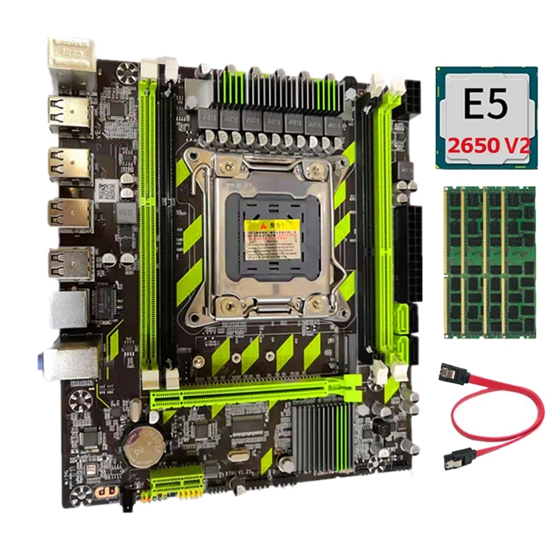 

X79 X79G Motherboard Kit With E5 2650 V2 CPU+4X4G DDR3 RAM+SATA Cable LGA2011 DDR3 REG ECC M.2 8 USB SATA3.0 Motherboard